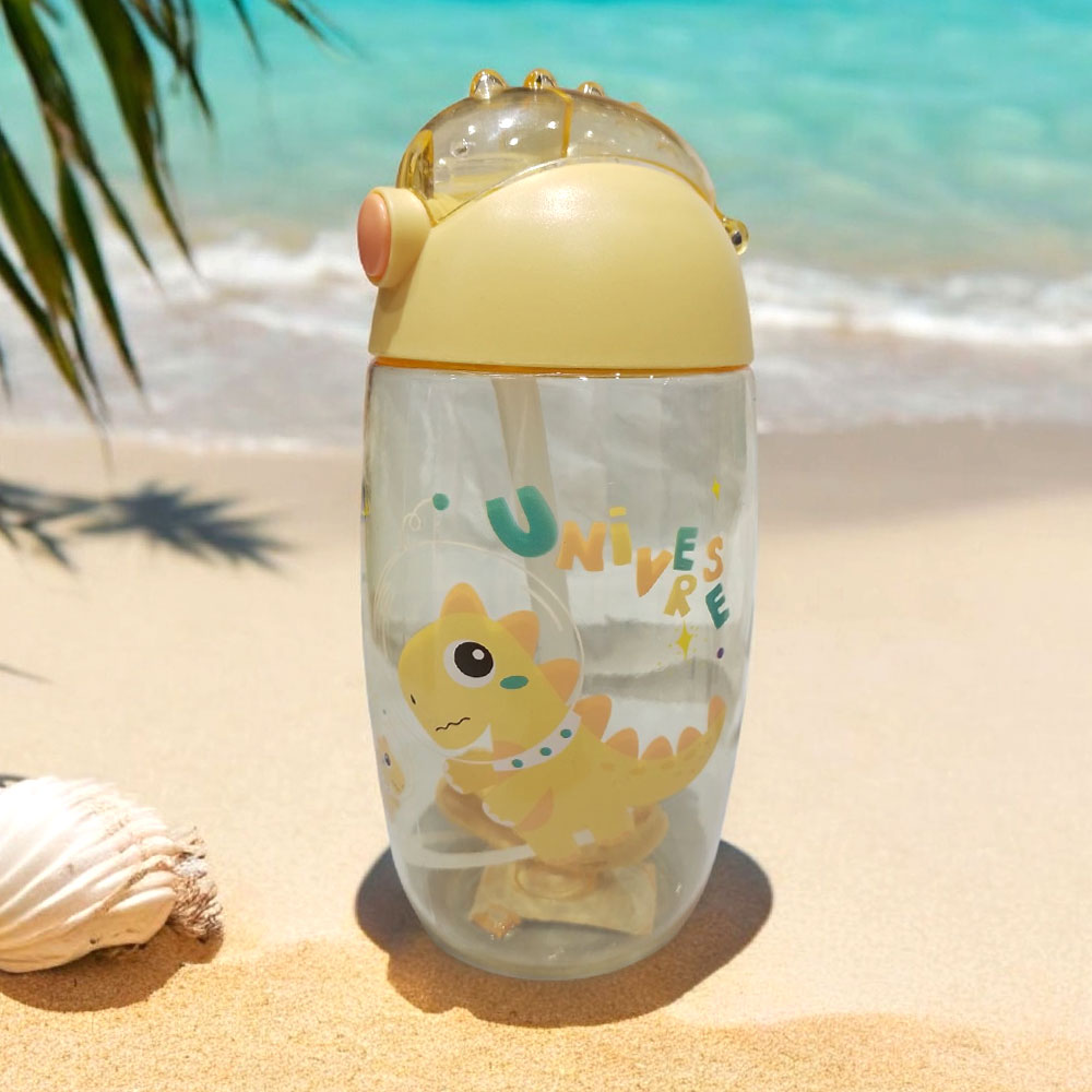 Vaso botella dinosaurio infantil c/sorbete de silicona